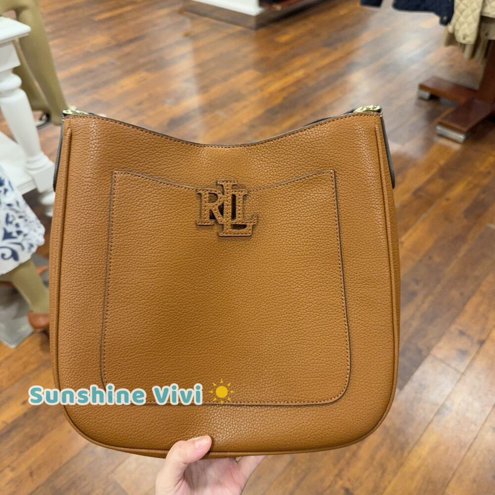 NWT Lauren Ralph Lauren Cameryn Pebbled Leather Small Crossbody Lauren Tan